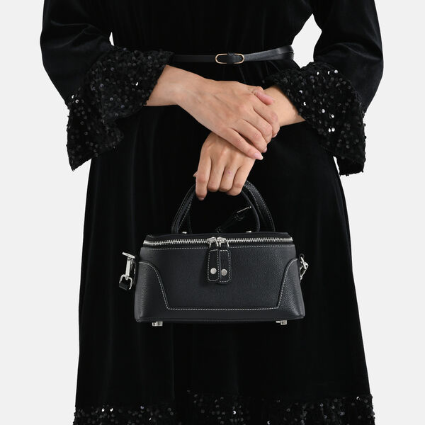 Echtleder City Crossbody-Tasche mit Tragegriff, Schwarz, 23.5x12x10 cm image number 3
