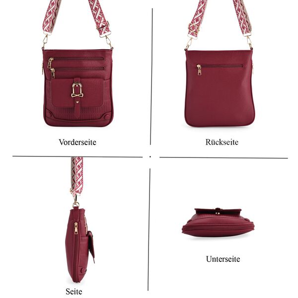Elegante Umhängetasche aus feinem Lederimitat mit Mehrfachfächern, 24x27 cm, Bordeauxrot image number 5