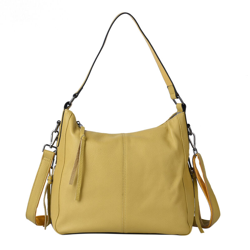 Handtasche aus 100% echtem Leder mit abnehmbarem Riemen, Gelb  image number 0