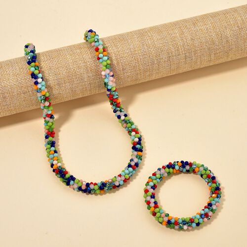 2er Set - Mehrfarbiger Kristall Halskette und Armband, flexibel image number 1