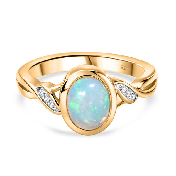 Nat&uuml;rlicher, &auml;thiopischer Opal und Zirkon-Ring, 925 Silber vergoldet  ca. 0,84 ct