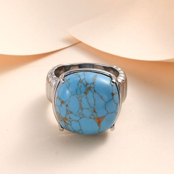 Blaues Türkis Ring, Edelstahl (Größe 16.00) ca. 13.98 ct image number 2