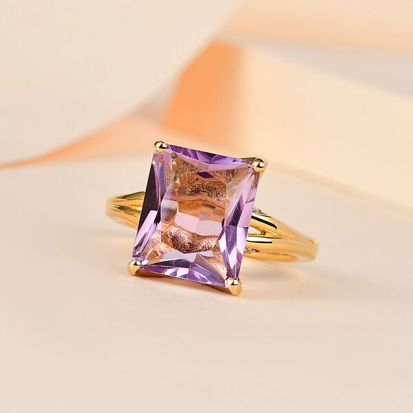 Rose De France Amethyst, Weißer Zirkon Ring 925 Silber Gelbgold Vermeil (Größe 17.00) ca. 6,13 ct image number 2
