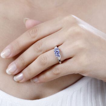 Tansanit Ring, 925 Silber rhodiniert, (Gr&ouml;&szlig;e 20.00) ca. 1.02 ct