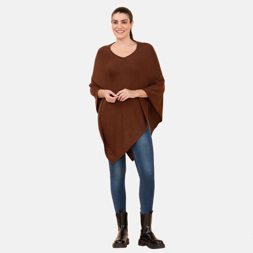 LA MAREY Pashmina Kunstfell Poncho, Schokolade image number 0