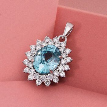 AAA Blauer Zirkon, Lab Grown Diamant Anh&auml;nger 375 Gold Wei&szlig; ca. 5,14 ct.