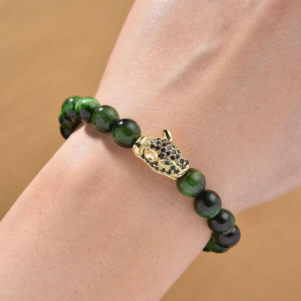 Tigerauge, Gr&uuml;ner Zirkonia Armband, Flexibles, Messing Standard image number 2