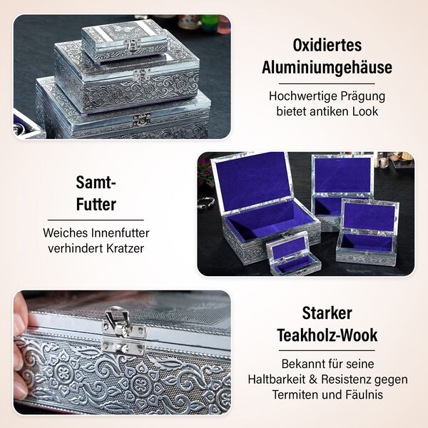 4-teiliges Set handgefertigter Aluminiumboxen mit Schmetterling-Motiv, Größen von 24x17x9 cm bis 13x6,5x3 cm image number 3