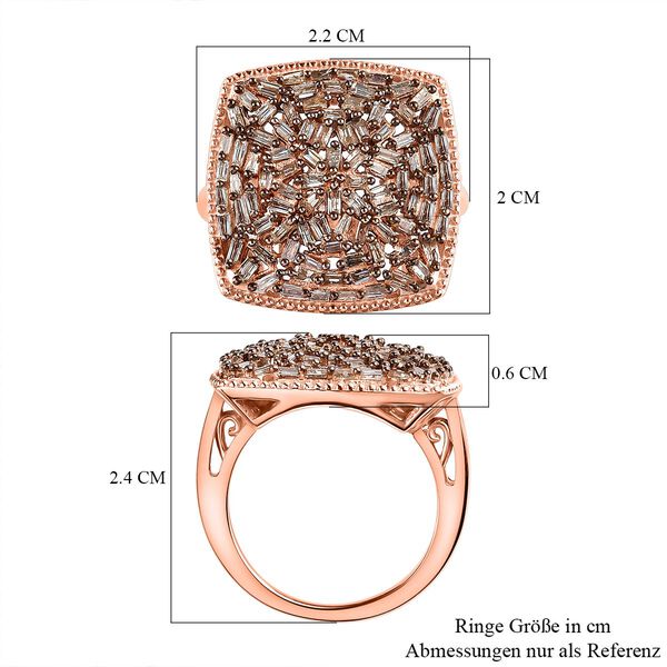 Nat&uuml;rlicher Champagner Diamant-Ring, 925 Silber Ros&eacute;gold Vermeil (Gr&ouml;&szlig;e 16.00) ca. 1.00 ct image number 7