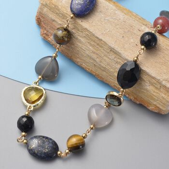 Rosa Zirkonia, Mehrfarbige Edelsteine Halskette, ca. 44.5 cm+ 7.5 cm extender, Eisen, vergoldet