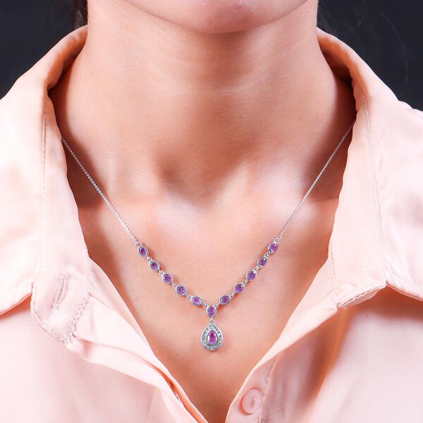 Ilakaka rosa Saphir (Fissure gefüllt) Collier, ca. 45 cm, 925 Silber platiniert ca. 3.70 ct image number 2