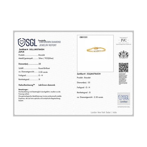 LUXURIANT DIAMOND- SI Labor Diamant 19cm Armband, 925 Silber 750 Gelbgold Vermeil - 2,51 ct. image number 5