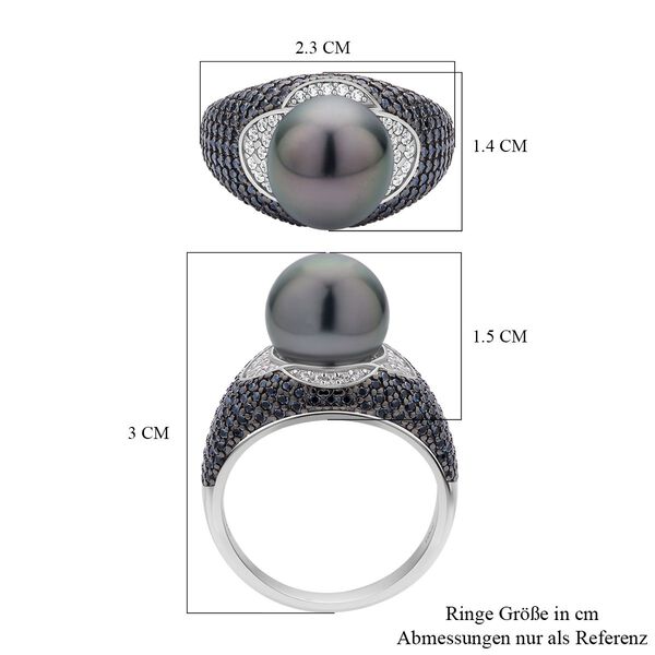 Tahiti-Perle, wei&szlig;er Zirkon und schwarzer Spinell-Ring, 10-11 mm - 1,17 ct. image number 7