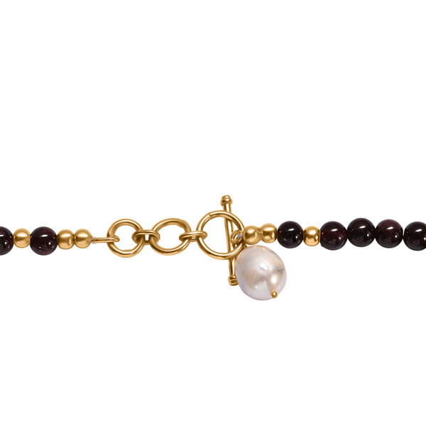 Rote Granat-Perlen und wei&szlig;e Barockperle Halskette, 45 cm image number 5