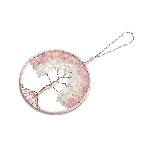 Handgefertigter Traumfänger mit Rosenquarz aus Kupferdraht, 16 cm, Rosa image number 1