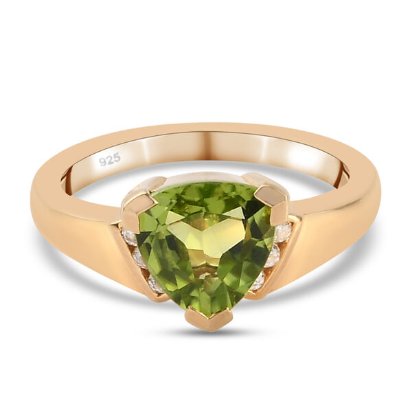 Nat&uuml;rlicher Peridot und Zirkon Solit&auml;r Ring 925 Silber vergoldet  ca. 2,07 ct