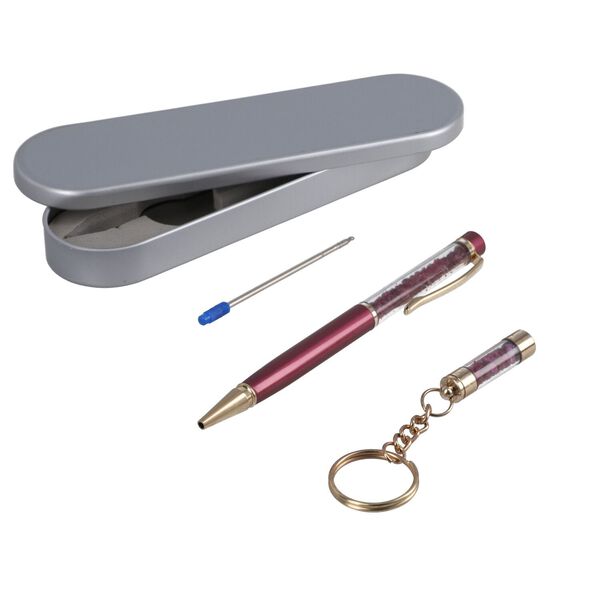 3er Set - Notizbuch mit Einband aus 100% echtem Leder, Kugelschreiber und Schl&uuml;sselanh&auml;nger gef&uuml;llt mit echtem Rubin image number 7