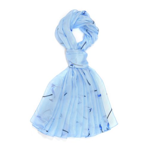 LA MAREY - Chiffonschal aus 100% Maulbeerseide mit Blauem Blumenmuster image number 0