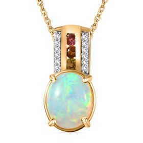 AA Natürlicher, äthiopischer Welo Opal, Mehrfarbig-Turmalin Schmuckset 925 Silber 750 Gelb Vermeil ca. 1,92 ct.