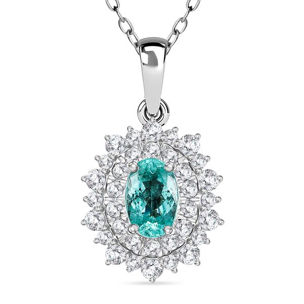 RHAPSODY zertifiziert und gepr&uuml;ft AAAA Paraiba Turmalin und VS-EF Diamant Anh&auml;nger mit 45cm Kette in 950 Platin - 1,60 ct.