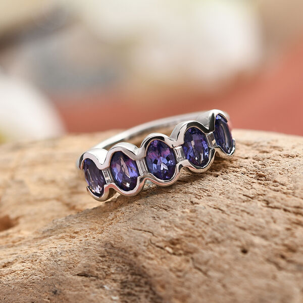 Tansanit und Zirkon 5 Stein Ring 925 Silber Platin-&Uuml;berzug image number 2