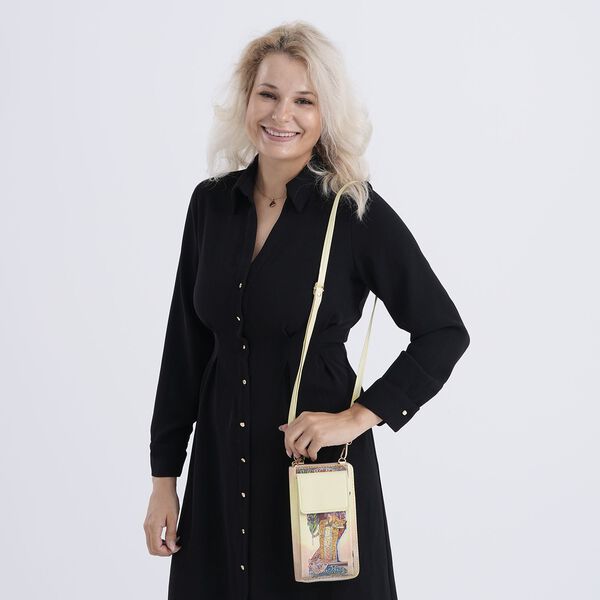 PU Handytasche mit RFID-Schutz, 20x11x2cm, Beige und gelb mit Gismonda-Muster image number 3