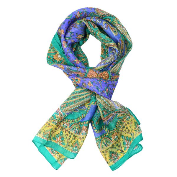 Bedruckter 100% Satin-Seidenschal, 48x160cm, Paisley Gr&uuml;n image number 4