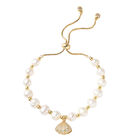 Wei&szlig;es S&uuml;&szlig;wasserperlen- und wei&szlig;es, k&uuml;nstliches Diamant-Armband, 16.5 cm, Messing