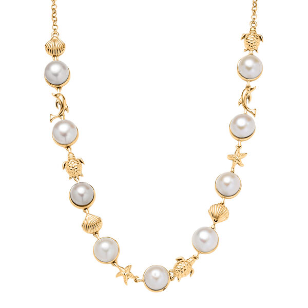 EVER TRUE S&uuml;&szlig;wasser Perle (9-9.5 mm) Halskette ca. 50 cm Nickelfreies Messing, Goldfarben image number 0