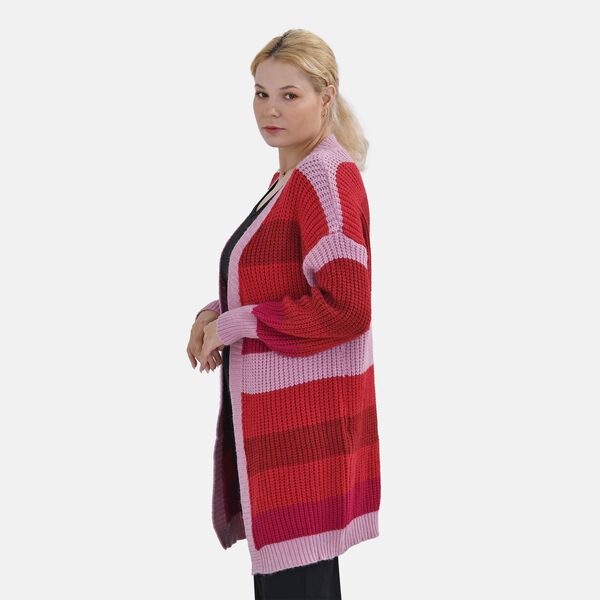 AMSY - Gestreifter Cardigan, Rot und Lila, Einheitsgr&ouml;&szlig;e image number 3
