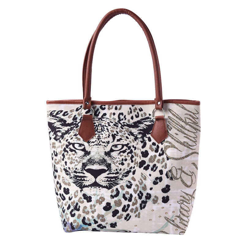 Klassische Handtasche mit PU-Leder Griff, Leopard-Braun image number 0