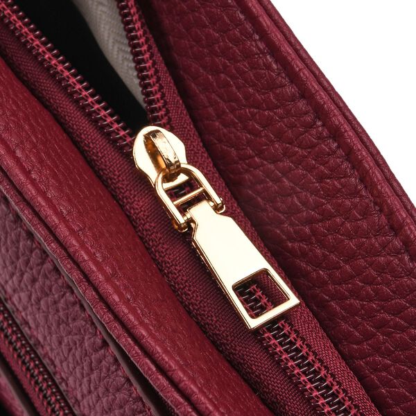 Elegante Umhängetasche aus feinem Lederimitat mit Mehrfachfächern, 24x27 cm, Bordeauxrot image number 7