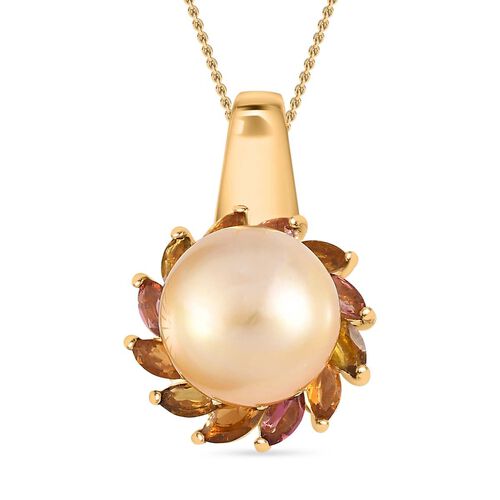 AA goldener Südseeperle und mehrfarbiger Turmalin-Anhänger mit 50cm Kette - 6,58 ct. image number 0