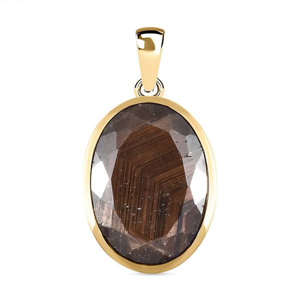 Schokoladen Saphir Anh&auml;nger, 925 Silber Gelbgold Vermeil ca. 15.38 ct