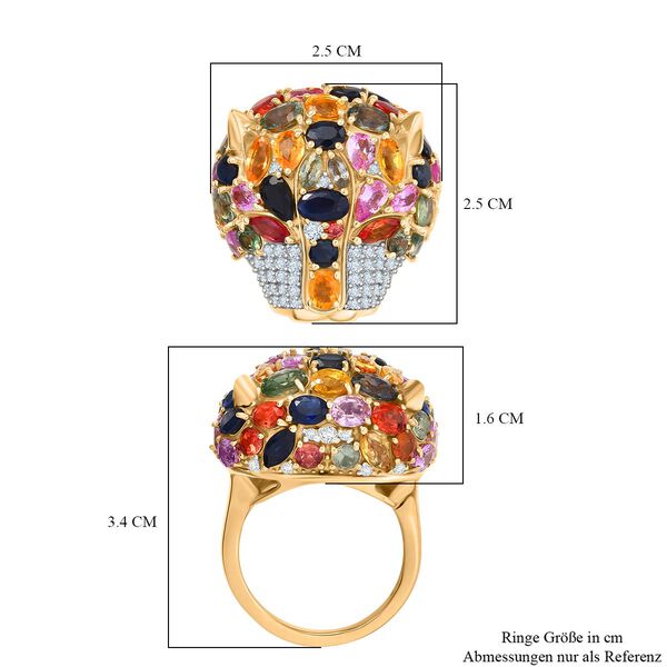 D'Joy Mehrfarbiger Saphir, Moissanit Ring 925 Silber 750 Gelbgold Vermeil (Gr&ouml;&szlig;e 18.00) ca. 9.92 ct image number 7