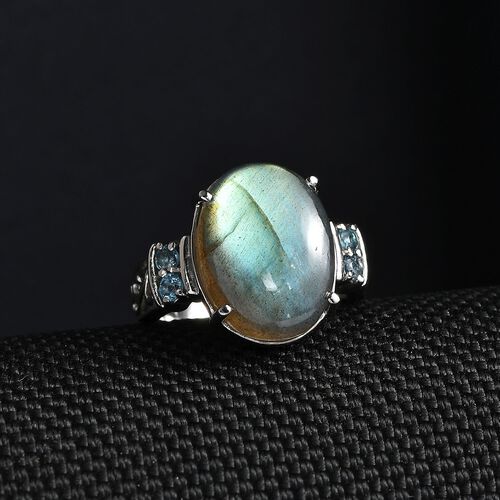 Labradorit, Himmelblauer Topas Ring Edelstahl (Größe 17.00) ca. 9,96 ct image number 1