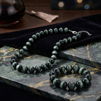 Simuliertes flexibles gr&uuml;nes Katzenauge Armband und 45+5cm Halskette