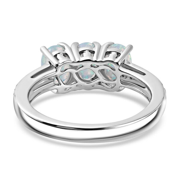 Nat&uuml;rlicher &Auml;thiopischer Opal und Zirkon 3 Stein Ring 925 Silber Platin-&Uuml;berzug image number 6
