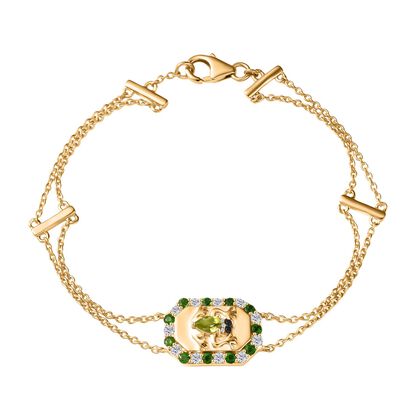 Giuseppe Perez AA Peridot, Wei&szlig;er Zirkon Armband ca. 19 cm 925 Silber 750 Gelbgold Vermeil ca. 1.35 ct