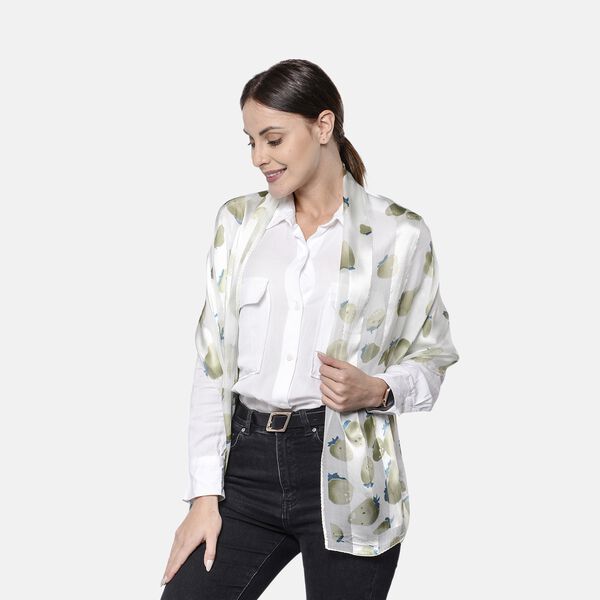 LA MAREY: Bedruckter Schal aus 100% Maulbeerseide, Erdbeermuster, inkl. Geschenkbox, Weiß-Sandfarben  image number 3