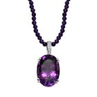 Afrikanischer Amethyst, Weiße Zirkon Halskette 925 Silber rhodiniert ca. 75.57 ct