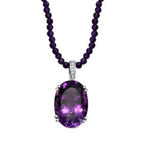 Afrikanischer Amethyst, Weiße Zirkon Halskette 925 Silber rhodiniert ca. 75.57 ct
