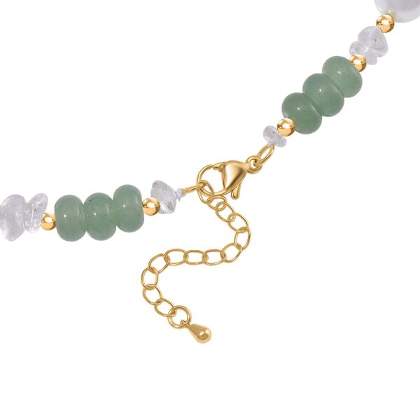 Wei&szlig;e Muschelkernperle (9-11 mm), Gr&uuml;ner Quarz Halskette, ca. 45 cm+ 5 cm Extender, vergoldet image number 4