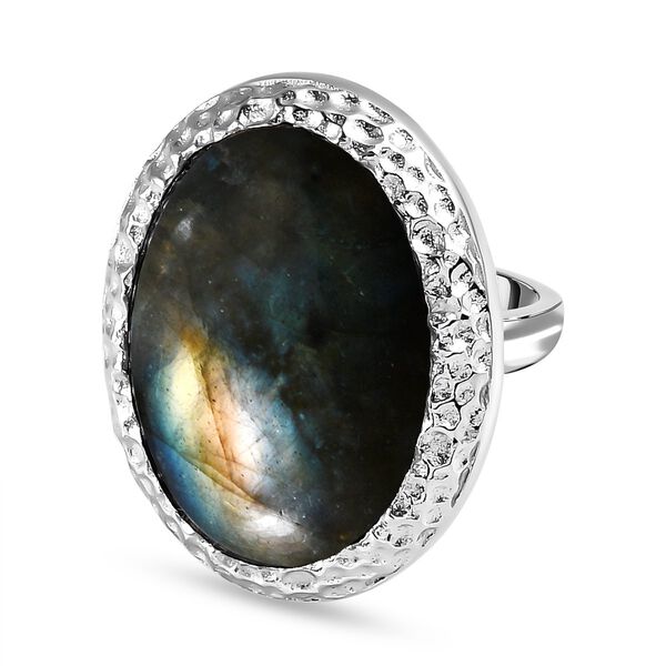 Labradorit-Ring, 925 Silber platiniert (Gr&ouml;&szlig;e 19.00) ca. 24.63 ct