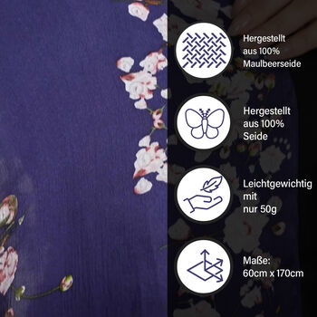 LA MAREY - 100% Maulbeeren-Seidenschal, Chiffon, 60x170 cm, Marineblau