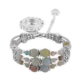 STRADA - Mehrfarbige-Edelstein verstellbare Perlenarmbanduhr mit Legierungsgehäuse und japanischem Uhrwerk, 17-21 cm Reiner Edelstahl