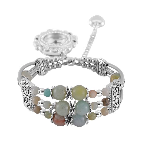 STRADA - Mehrfarbige-Edelstein verstellbare Perlenarmbanduhr mit Legierungsgeh&auml;use und japanischem Uhrwerk, 17-21 cm Reiner Edelstahl