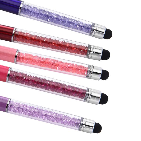 5er Set - Kristall gefüllte Aluminium-Kugelschreiber, rosa/lila image number 3