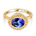 AAA Tansanit, Natürlicher gelber Diamant Ring 585 Gold (Größe 20.00) ca. 2,17 ct