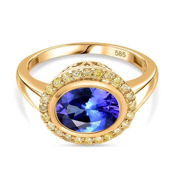 AAA Tansanit und nat&uuml;rlicher gelber Diamant Ring in 585 Gold - 2,17 ct.